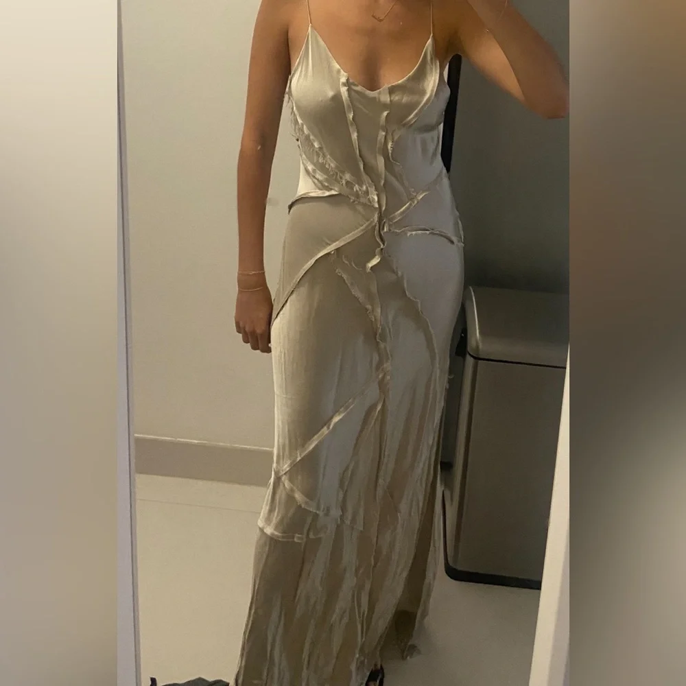 KES Elongated Recycled Slip Dress With Slit- Quartz - Picture 2 of 9